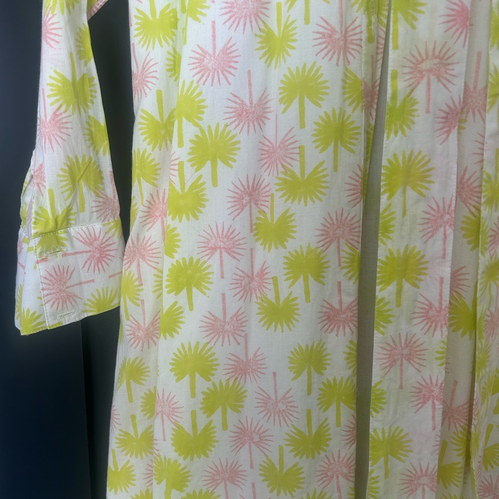 Long Sleeve Floral Shirt Dress in Pink and Yellow